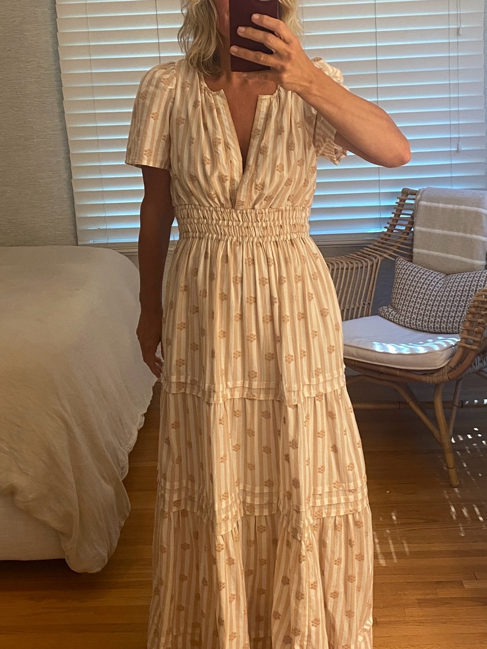 Anthropologie Cream and Tan Striped Floral Maxi Dress - Picture 4 of 4